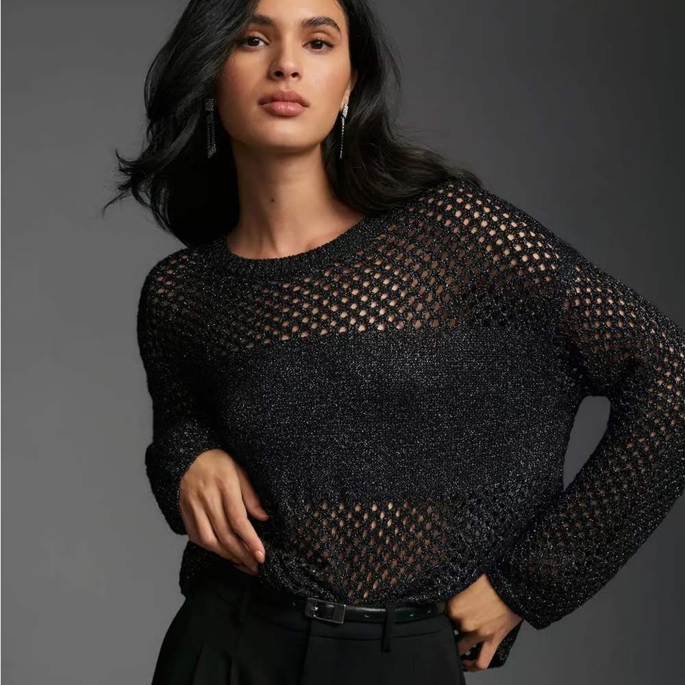 Pilcro Anthropologie Open Knit black Metallic Sweater - size XS
